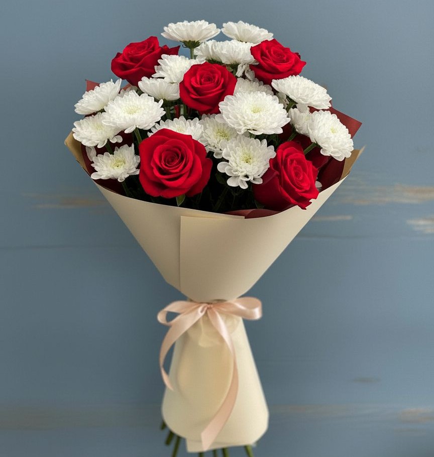 Букет цветов из: Розы и Хризантемы в Шишкино