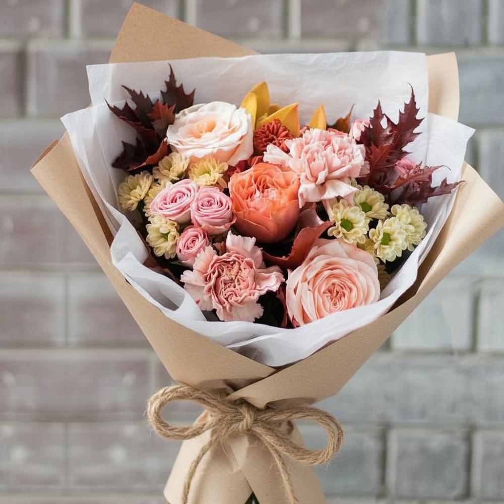 Букет цветов из: Гвоздики, Хризантемы и Розы в Шишкино