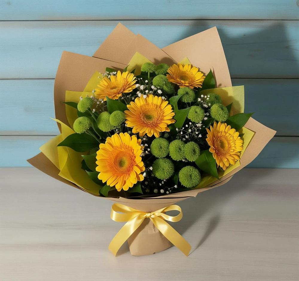 Букет цветов из: Герберы и Хризантемы в Шишкино