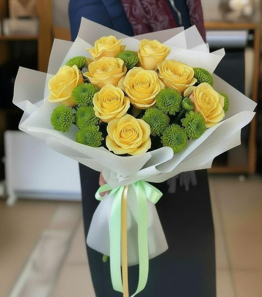 Букет цветов из: Хризантемы и Розы в Шишкино