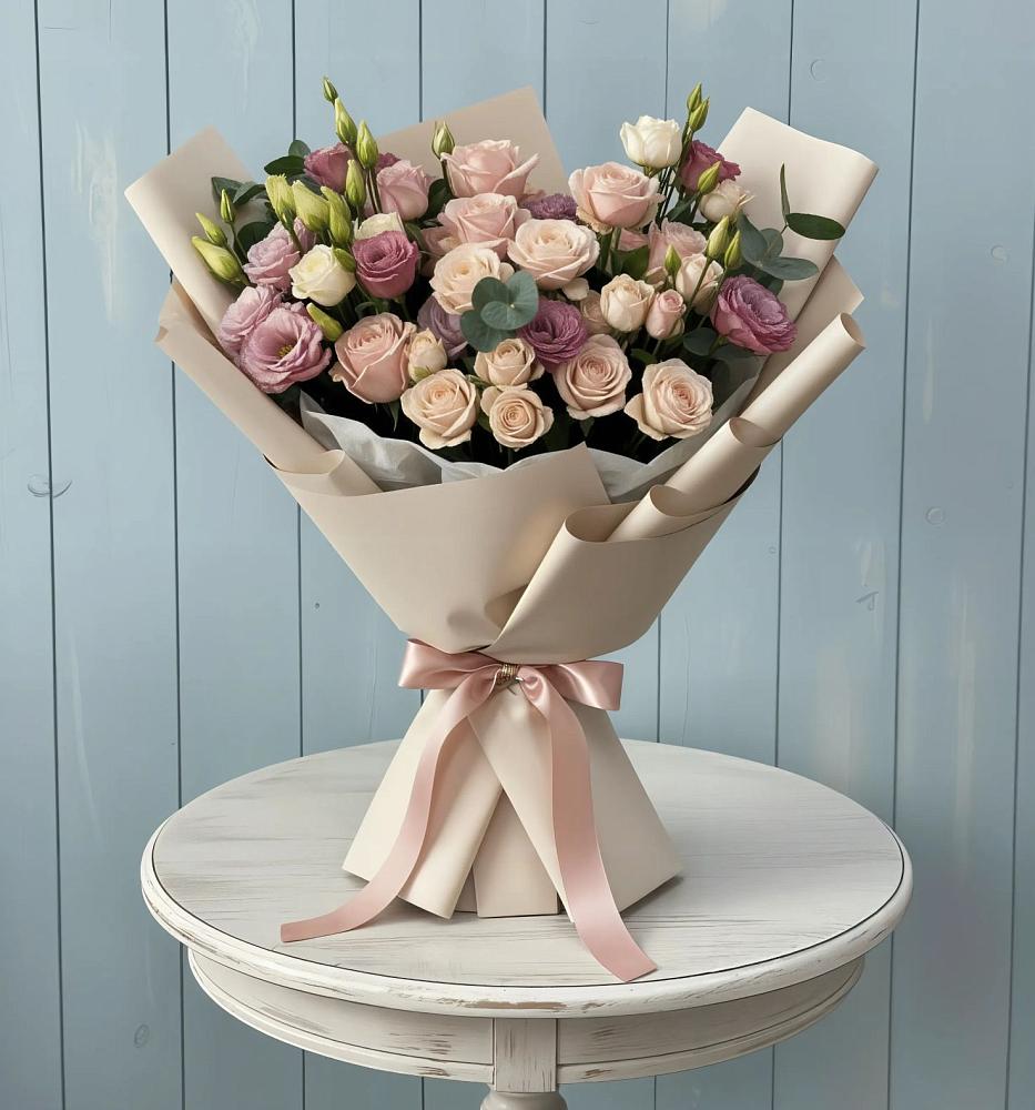 Букет цветов из: Розы и Лизиантусы в Шишкино