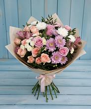 Букет цветов из:  Хризантемы, Розы и Альстромерии в Шишкино