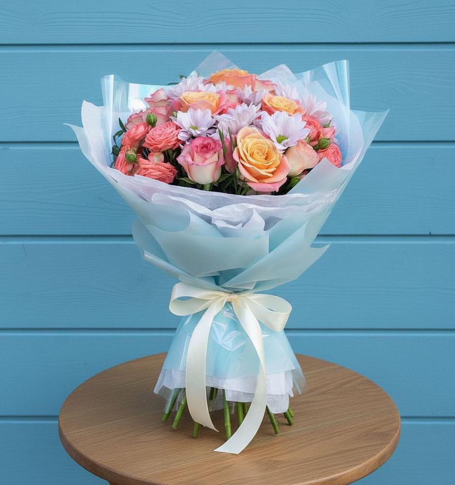 Букет цветов из: Хризантемы и Розы в Шишкино