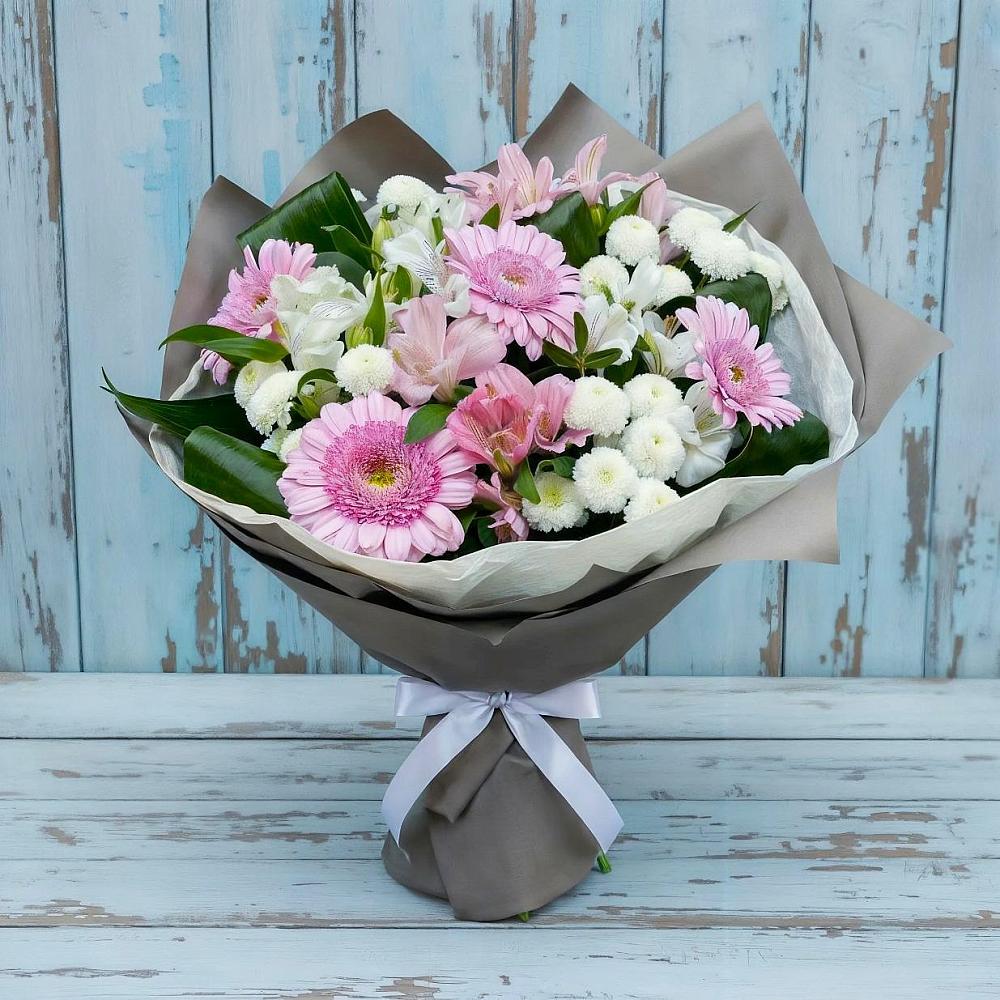 Букет цветов из: Герберы, Альстромерии и Хризантемы в Шишкино