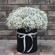 Цветочная композиция из Гипсофила в шляпной коробке в Шишкино